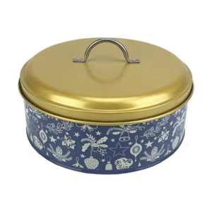 Gold Lid Decal Metal Round Cookie & Cake Tin for Home Kitchen Storage