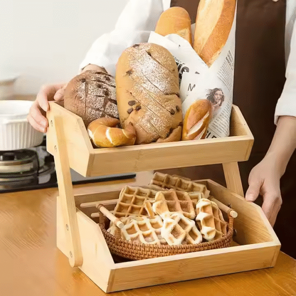 Bamboo Storage Shelf Kitchen Wooden Fruit Basket Bread Storage Stand 3 Tier Bamboo Rack for Bread Vegetable