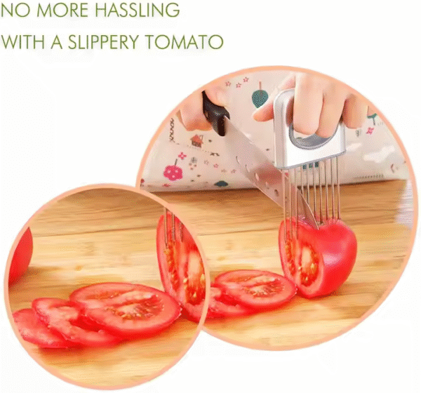 Stainless Steel Onion Slicer Holder With 10 Even Prong Easy Hold Tomato Potato Vegetable to Cut Silver Color - Image 5