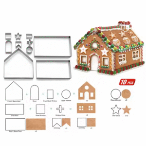 Kitchen Baking Accessories 10pcs 3D Stainless Steel House Cookie Cutters Mould Christmas Cookie Cutter Set