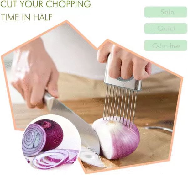 Stainless Steel Onion Slicer Holder With 10 Even Prong Easy Hold Tomato Potato Vegetable to Cut Silver Color - Image 6