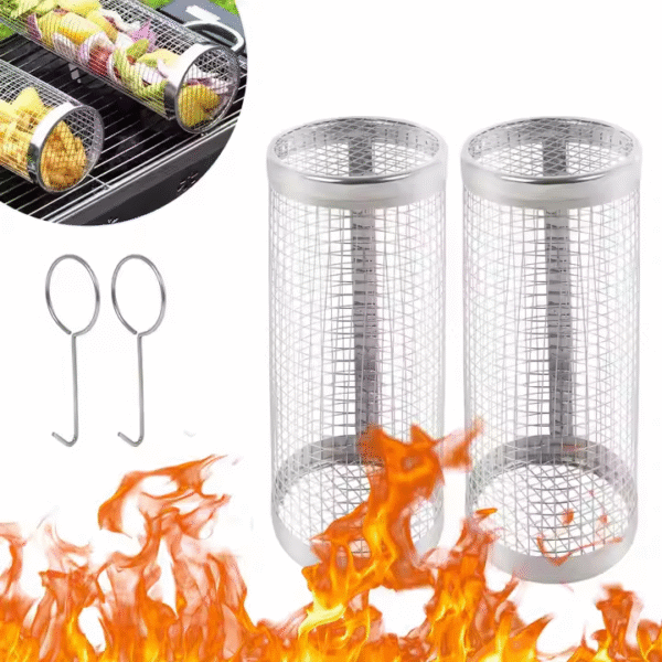 Rolling Grilling Basket for Outdoor Grilling 304 Stainless Steel Round Grill Basket Mesh for Fish Shrimp Meat Vegetables - Image 6