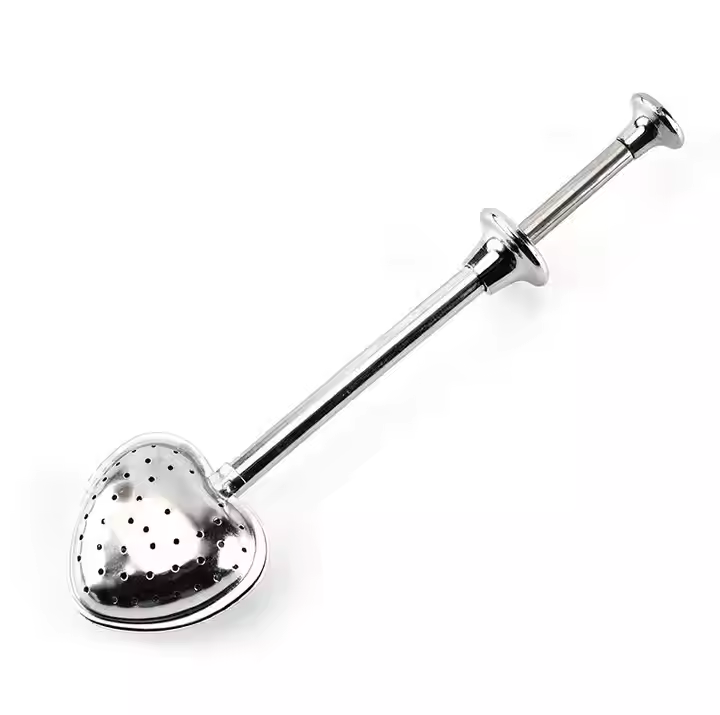 304 Stainless Steel Heart Shaped Mesh Filter Tea Infuser Loose Leaf Tea Strainer With Long Pushing Handle - Image 4