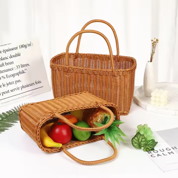 Handmade Storage Basket Portable Rattan Handheld Hand Basket - Image 3