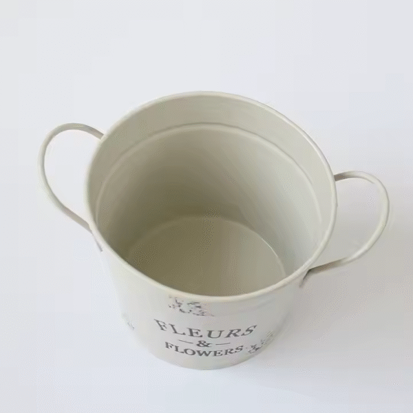Creative Circular Flowerpot Double Ear Handle Iron Flower Pot Green Plant Balcony Decoration Storage Bucket - Image 2