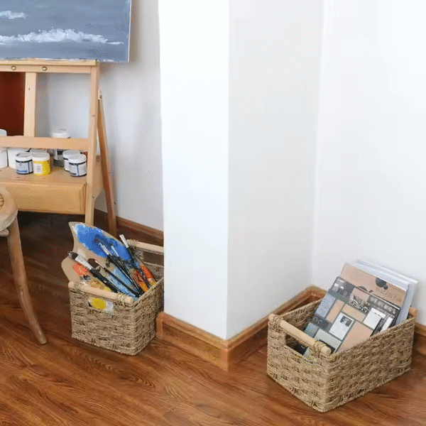 Large Capacity Woven Rattan Basket Hand-Woven Storage Baskets With Wooden Handles - Image 3