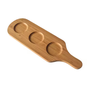 Wholesale 3 Holes Paddle Shot Bamboo Wine Glass Holder Beer Cup Serving Tray With Handle