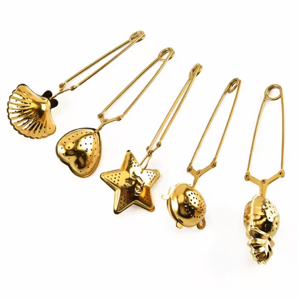 Creative Shell Heart Star Stainless Steel Tea Drain Gold Tea Filter Tea Infuser with Handle - Image 5
