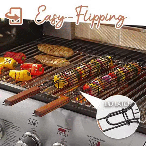 C341 Portable Bbq Grilling Basket Stainless Steel Nonstick Grill Basket Kitchen Accessories - Image 3