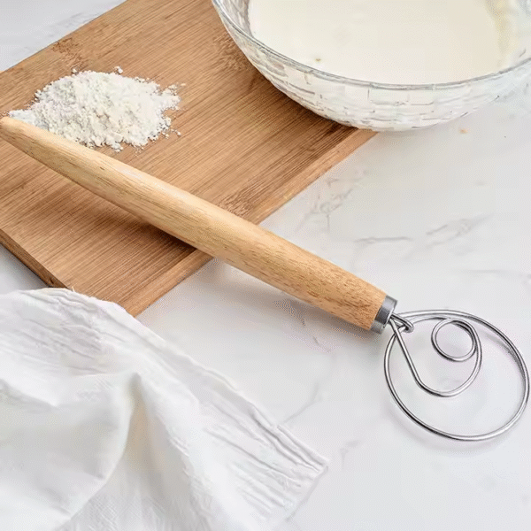 Stainless Steel Danish Whisk Wooden Bread Mixer Dough Hook Traditional Dutch Whisk for Dough Cooking Kitchen - Image 5