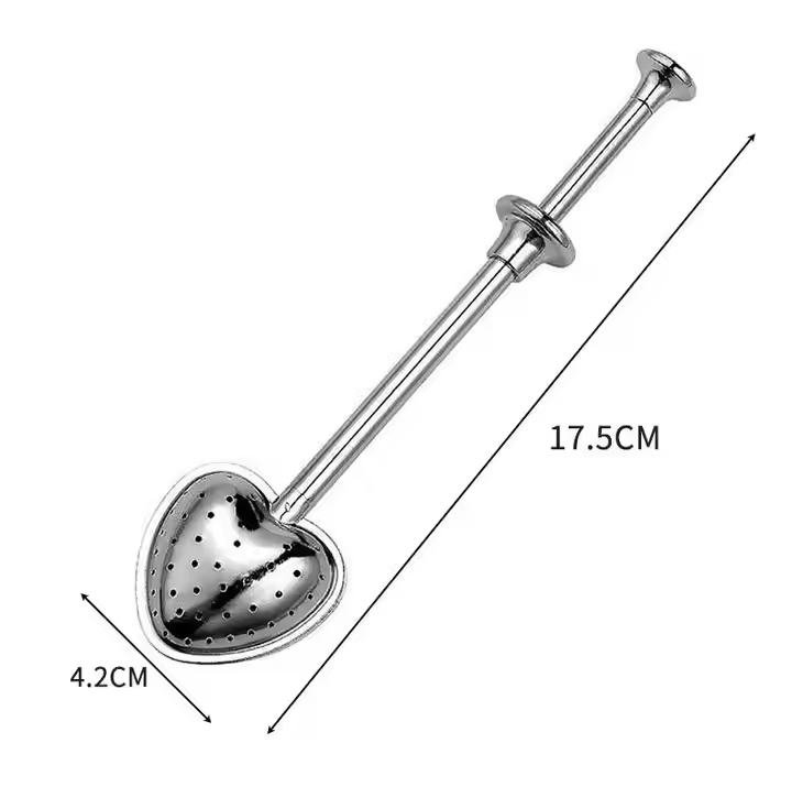 304 Stainless Steel Heart Shaped Mesh Filter Tea Infuser Loose Leaf Tea Strainer With Long Pushing Handle - Image 3