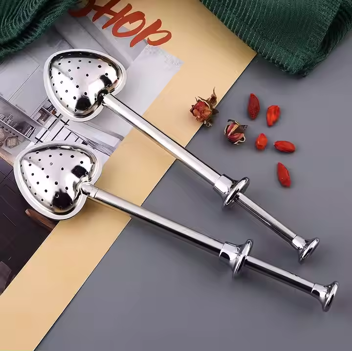 304 Stainless Steel Heart Shaped Mesh Filter Tea Infuser Loose Leaf Tea Strainer With Long Pushing Handle - Image 5