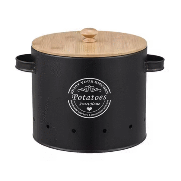 Round Metal Food Canisters Kitchen Onion Garlic Storage Bucket 3pcs Set of Potato Vegetable Storage Bin With Bamboo Lid - Image 5