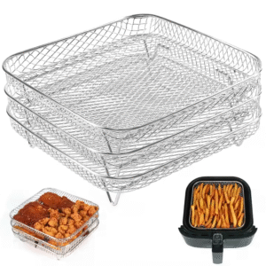 3 Layer 8" Square Air Fryer Grill Rack Stackable Stainless Steel Dehydrator Rack Air Fryer Accessories for Baking Cooking