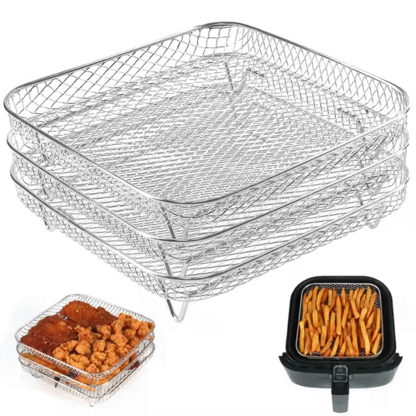 3 Layer 8" Square Air Fryer Grill Rack Stackable Stainless Steel Dehydrator Rack Air Fryer Accessories for Baking Cooking