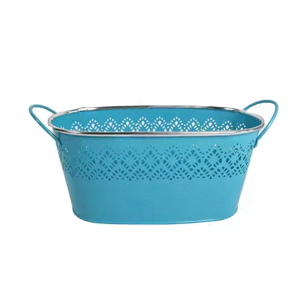 White Coated Metal Wine Cooler with Flower Print Champagne Chiller Beer Ice Bucket Wine Tubs for Bar Night Clubs - Image 2