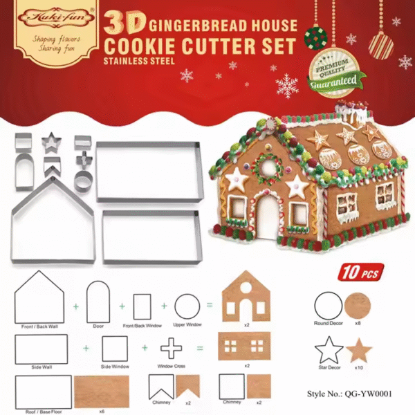 Kitchen Baking Accessories 10pcs 3D Stainless Steel House Cookie Cutters Mould Christmas Cookie Cutter Set - Image 6