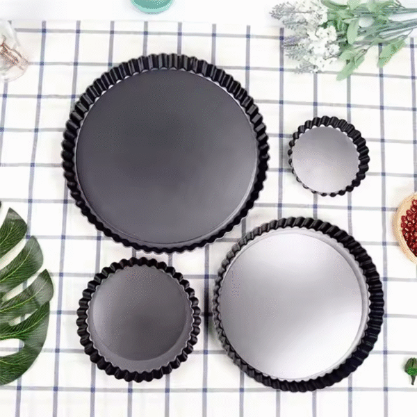 Quiche Pan Flower Shape Pie Flat Bread Cake Pans 4 Pack Round With 5 9 Inch and Non Stick Base Tart Pan Removable Bottom - Image 4