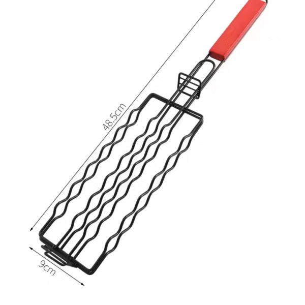 Camping Iron Hot Dog Barbecue Clip Non-stick Ham Sausage Grilling Mesh Clip Holder With Wooden Handle - Image 5