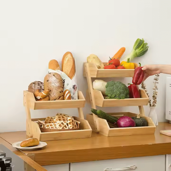 Bamboo Storage Shelf Kitchen Wooden Fruit Basket Bread Storage Stand 3 Tier Bamboo Rack for Bread Vegetable - Image 2