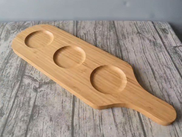 Wholesale 3 Holes Paddle Shot Bamboo Wine Glass Holder Beer Cup Serving Tray With Handle - Image 2