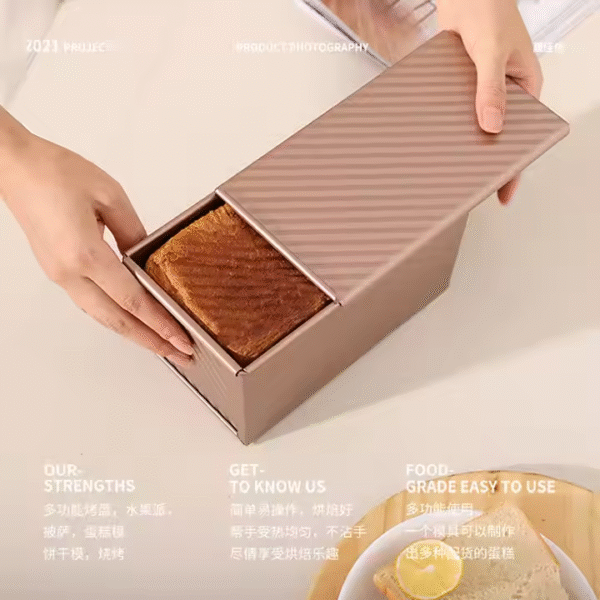 Wholesale Stainless Steel Rectangular Gold Toast Mold Box Lid 450g Bread Baking Cake Mold Non-Stick Alluminumed Steel Loaf Pan - Image 5