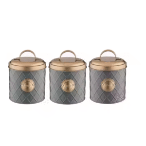 3Pcs Set Grey Tea Coffee Sugar Storage Canisters with Copper Lids
