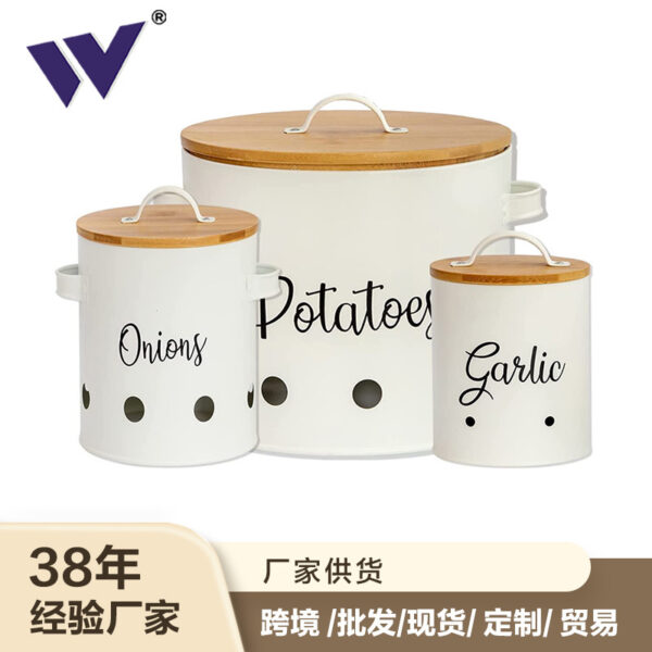 Custom Galvanized Metal Veggie Storage Box with Bamboo Lid for Potato Onion Garlic - Image 2