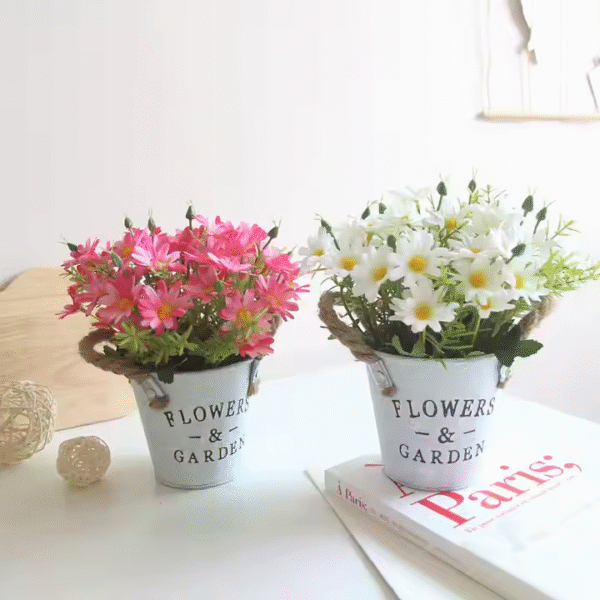 Wholesale Artificial Wedding Flowers Metal Potted Daisy Bonsai Artificial Flowers Wedding