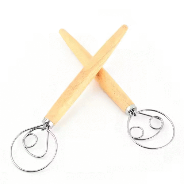 Stainless Steel Danish Whisk Wooden Bread Mixer Dough Hook Traditional Dutch Whisk for Dough Cooking Kitchen