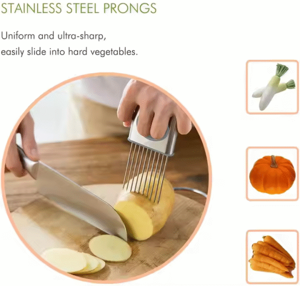 Stainless Steel Onion Slicer Holder With 10 Even Prong Easy Hold Tomato Potato Vegetable to Cut Silver Color - Image 7