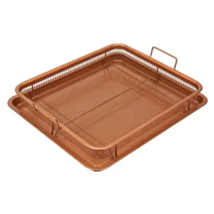 Non-stick French Fries Fryer Copper Crispy Tray Rectangle Durable Mesh Basket With Reinforced Ceramic Coating Tray