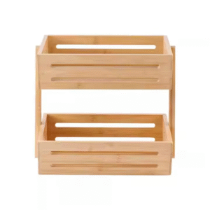 Bamboo Basket Vegetable and Fruit Food Store Shelf Organization Rack Wooden Kitchen Storage Two Layers