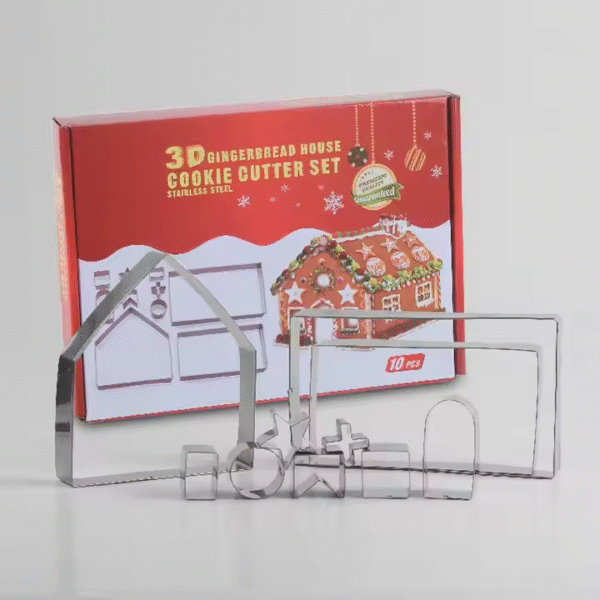 Kitchen Baking Accessories 10pcs 3D Stainless Steel House Cookie Cutters Mould Christmas Cookie Cutter Set - Image 4