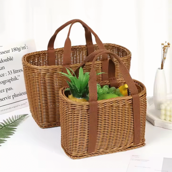 Handmade Storage Basket Portable Rattan Handheld Hand Basket - Image 4