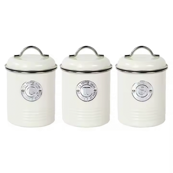 3pcs Metal Biscuit Box Storage Bin Kitchen Food Luxury Storage Jar Houseware Coffee Sugar Tea Canister Sets