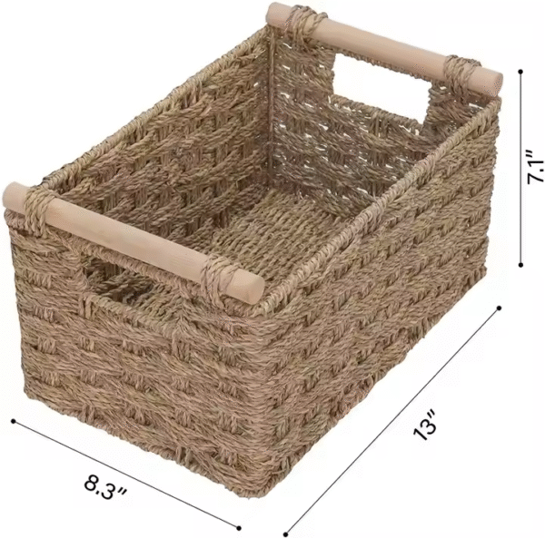 Large Capacity Woven Rattan Basket Hand-Woven Storage Baskets With Wooden Handles - Image 5