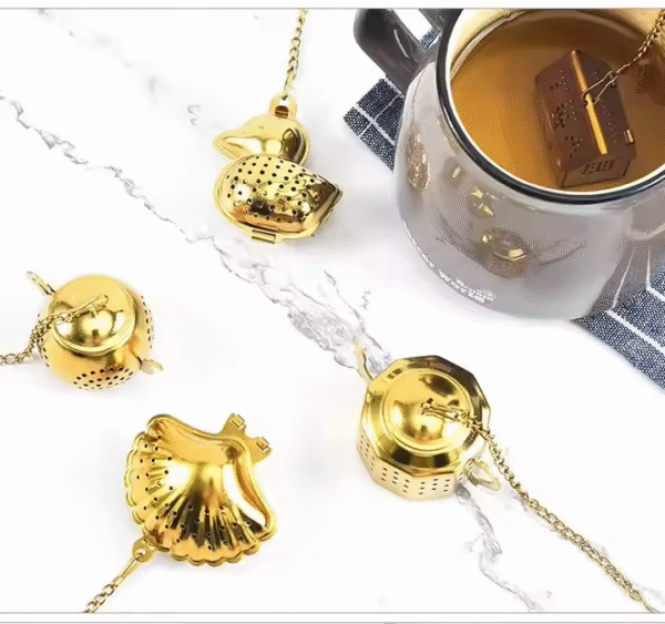 Creative Shell Heart Star Stainless Steel Tea Drain Gold Tea Filter Tea Infuser with Handle - Image 6
