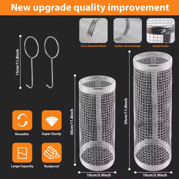 Rolling Grilling Basket for Outdoor Grilling 304 Stainless Steel Round Grill Basket Mesh for Fish Shrimp Meat Vegetables - Image 3