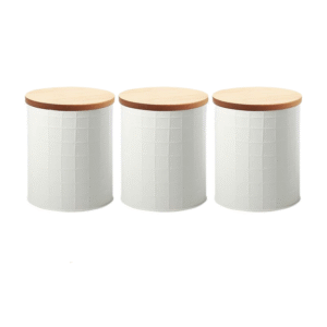 Coffee Tea Sugar Flour Metal Tin Jars Nesting Food Storage Container Set Set of 3 Kitchen Canisters with Airtight Bamboo Lids