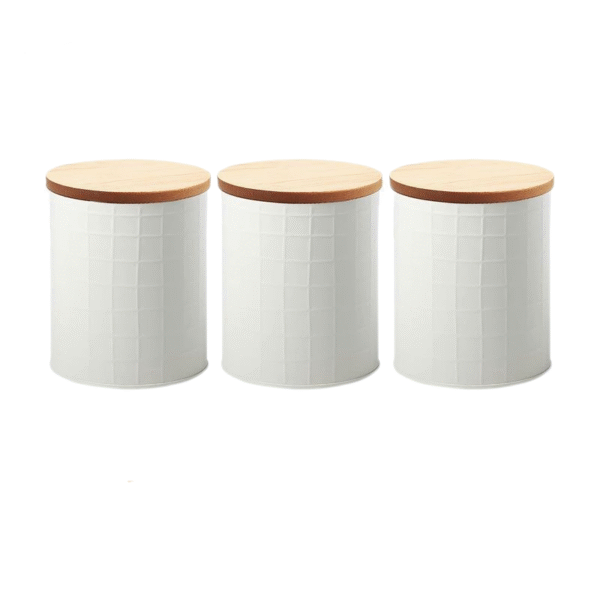 Coffee Tea Sugar Flour Metal Tin Jars Nesting Food Storage Container Set Set of 3 Kitchen Canisters with Airtight Bamboo Lids