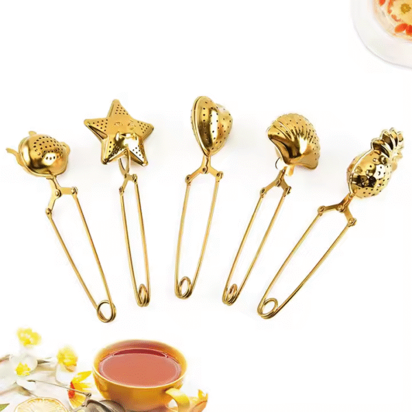 Creative Shell Heart Star Stainless Steel Tea Drain Gold Tea Filter Tea Infuser with Handle - Image 2