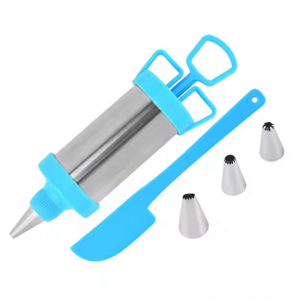 Stainless Steel Cake Press Gun Kit With 3 Icing Tips and a Spatula Pastry Gun - Image 2