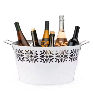 White Coated Metal Wine Cooler with Flower Print Champagne Chiller Beer Ice Bucket Wine Tubs for Bar Night Clubs