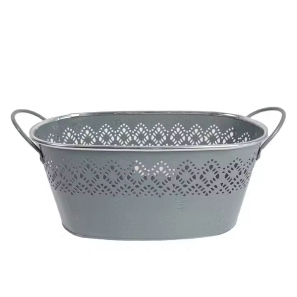 White Coated Metal Wine Cooler with Flower Print Champagne Chiller Beer Ice Bucket Wine Tubs for Bar Night Clubs - Image 3