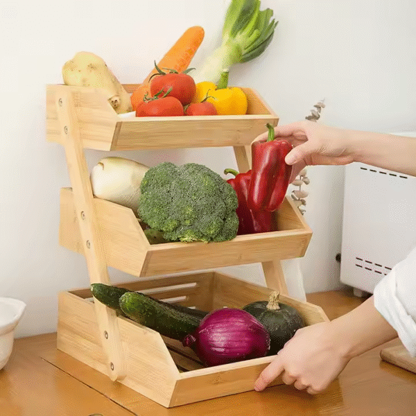 Bamboo Storage Shelf Kitchen Wooden Fruit Basket Bread Storage Stand 3 Tier Bamboo Rack for Bread Vegetable - Image 3