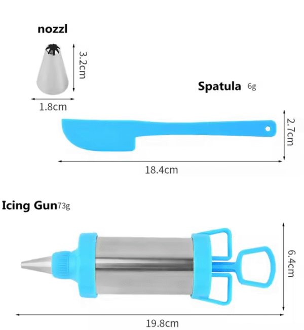 Stainless Steel Cake Press Gun Kit With 3 Icing Tips and a Spatula Pastry Gun - Image 3