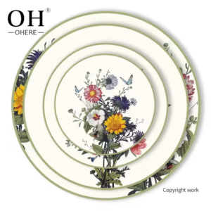 Modern Ceramic Dinnerware Set Golden Rim Ideal for Weddings Restaurants Events Customizable Round Plates