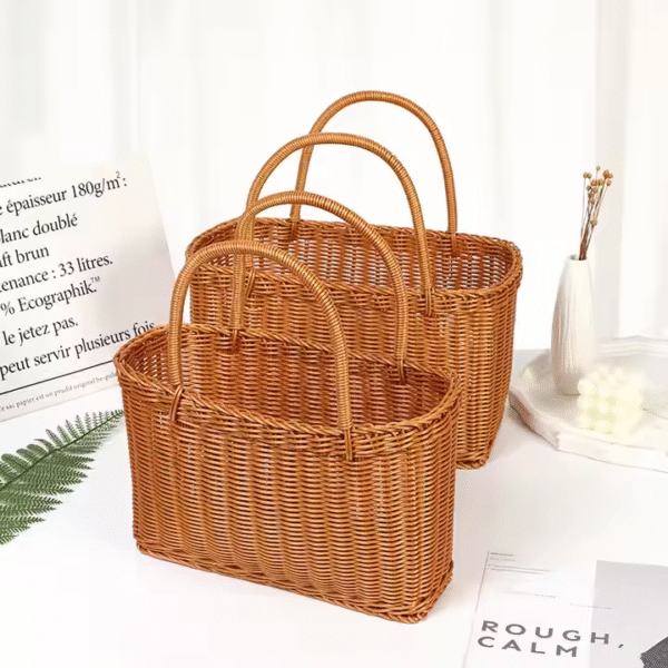 Handmade Storage Basket Portable Rattan Handheld Hand Basket - Image 2