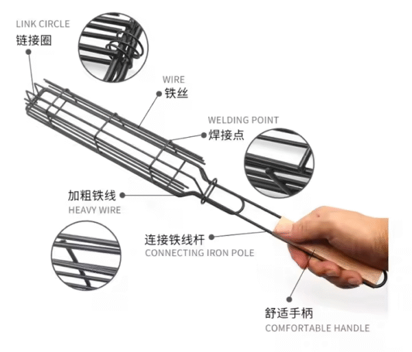 C341 Portable Bbq Grilling Basket Stainless Steel Nonstick Grill Basket Kitchen Accessories - Image 4